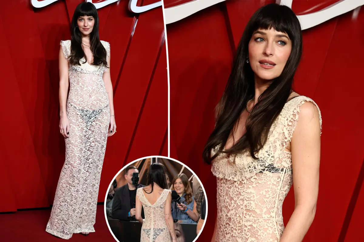 Dakota Johnson, Verity galasında transparan dantel elbiseyle