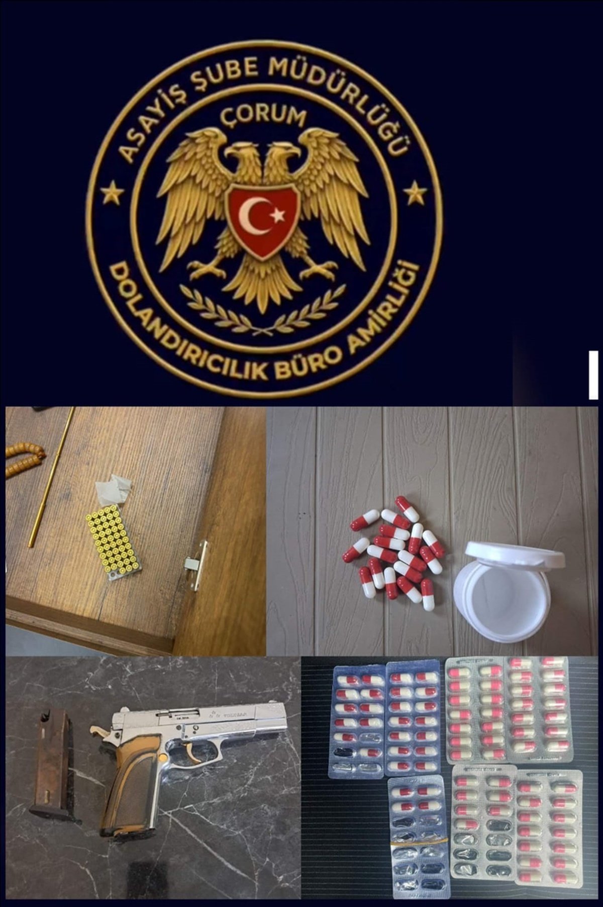 Çorum’da polis asayiş uygulamasında silah ve uyuşturucu